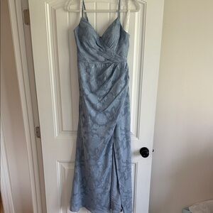 Azazie Light Blue Floral Lace Wrap Maxi Dress